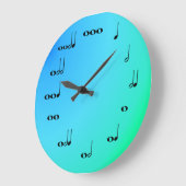 Grande Horloge Ronde Musical Notes Clock on Blue and green (Angle)
