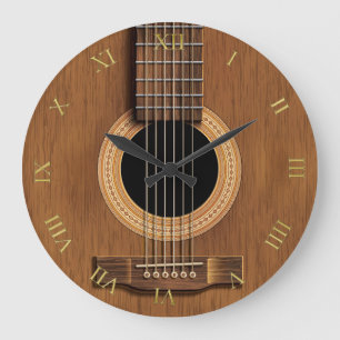 Grande Horloge Ronde Musique en bois naturelle de guitare acoustique de