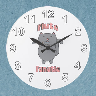 Grande Horloge Ronde Musique Fanatique de la Flûte Chat Gris