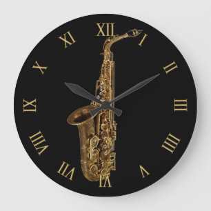 Grande Horloge Ronde Musique saxophone - Musicien à thème
