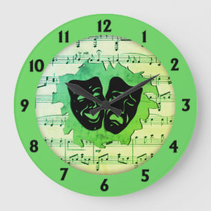 Grande Horloge Ronde Musique verte et masques de théâtre