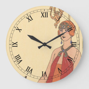 Grande Horloge Ronde Musique Vintage, Art Déco Pianiste Musicien Chante