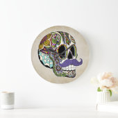 Grande Horloge Ronde Mustache Sugar Skull Wall Clock (Maison)