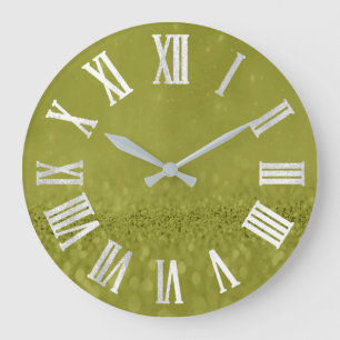 Grande Horloge Ronde Mustard Grey Argent Parties scintillant Métal Numé