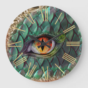 Grande Horloge Ronde Mythe Fantastique de l'Oeil de Dragon