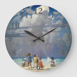 Grande Horloge Ronde N.C. Wyeth Le Géant 1923 Illustration Vintage