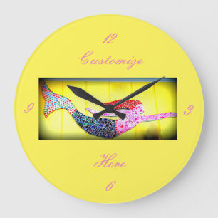 Grande Horloge Ronde nage sous-marine en mosaïque rose mermai
