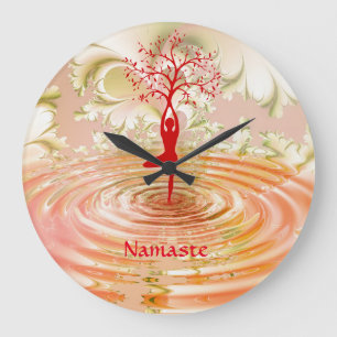 Grande Horloge Ronde Namaste Citation Arbre de vie Zen Yoga Zen