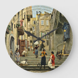 Grande Horloge Ronde Naples Street Scene - Paul G. Peinture de Fischer