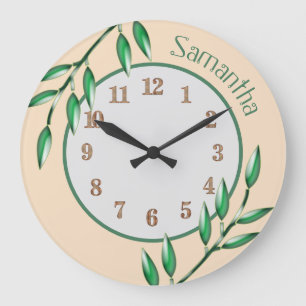 Grande Horloge Ronde Nature Botanicals Green Leaves Baby Nursery Large 