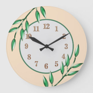 Grande Horloge Ronde Nature Botaniques Green Feuilles Baby Nursery