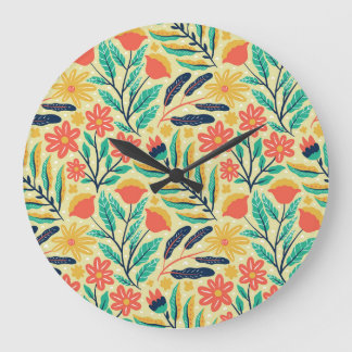 Grande Horloge Ronde Nature Foliage : Floral Motif sans joint.