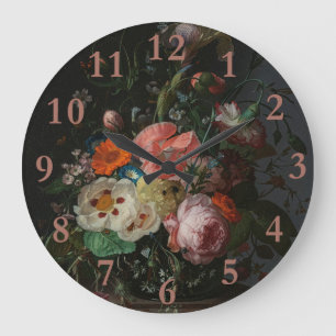 Grande Horloge Ronde Nature morte de maître hollandais vintage Rachel R