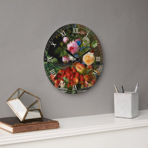 Grande Horloge Ronde Nature morte Roses et Fraises par Otto Ottesen
