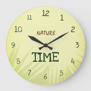 Grande Horloge Ronde Nature Time Botanique Vert Clair