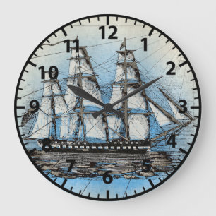 Grande Horloge Ronde Nautical Beach Ship Sailboat Naval