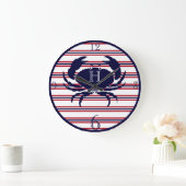 Grande Horloge Ronde Nautical monogram red navy white crab large clock (Maison)