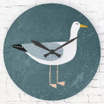 Grande Horloge Ronde Nautique Seagull<br><div class="desc">Une mouette coquine au bord de l'océan vert turquoise. Parfait pour votre bateau de plage,  ou pour ceux qui aiment la côte.</div>