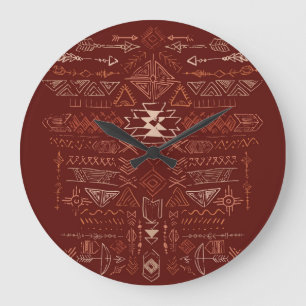 Grande Horloge Ronde Navajo Aztec : Ethnic Doodle Motif.