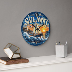 Grande Horloge Ronde Naviguer Loin Naviguer le Bleu Inconnu Nautical