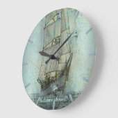 Grande Horloge Ronde Navire classique nautique (bleu) (Angle)