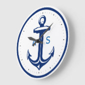 Grande Horloge Ronde Navy blue anchor with initials | Nautical Toxits (Angle)
