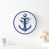 Grande Horloge Ronde Navy blue anchor with initials | Nautical Toxits (Maison)