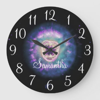 Grande Horloge Ronde Nébuleuse du Lion Iridescent Personnalisée