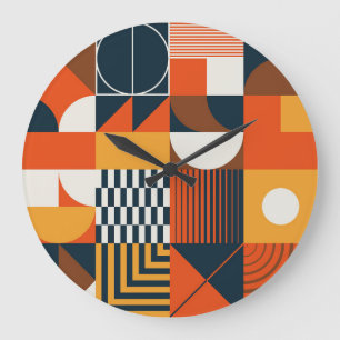 Grande Horloge Ronde Neo geo : composition abstraite vintage