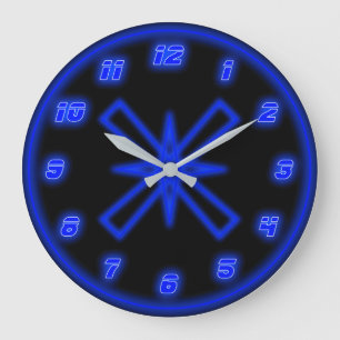 Grande Horloge Ronde Néon bleu (effet)