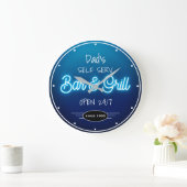 Grande Horloge Ronde Neon Blue Script Dad's ou Any Name Bar Grill (Maison)