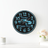 Grande Horloge Ronde Neon Car, Custom Name Happy Hour Clock (Maison)