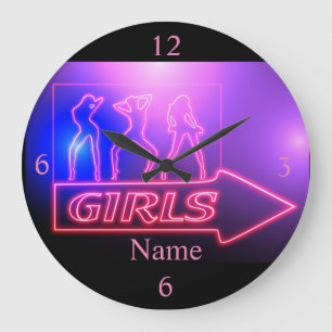 Grande Horloge Ronde Neon Pink Girls Sign Thunder_cove