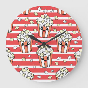 Grande Horloge Ronde Neon Popcorn Motif pour enfants