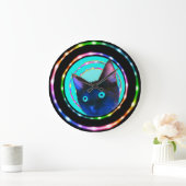 GRANDE HORLOGE RONDE NEON RAVE CRAZY KITTY CLOCK ! (Maison)