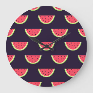 Grande Horloge Ronde Neon Watermelon on Purple Pattern