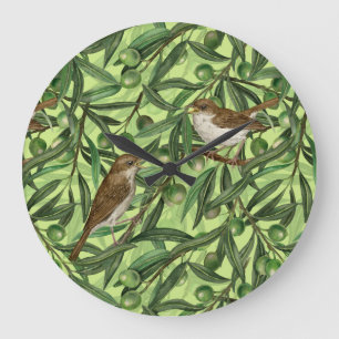 Grande Horloge Ronde Nightingales dans l'olivier 2