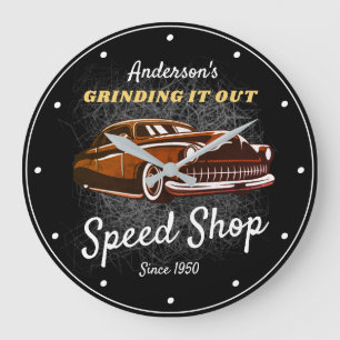 Grande Horloge Ronde N'importe quel nom Speed Shop Slogan Vintage Car s