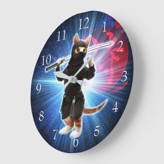 Grande Horloge Ronde Ninja Chat dans l'espace. (Angle)