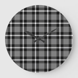 Grande Horloge Ronde No. 48 de noir, gris et de blanc de plaid de