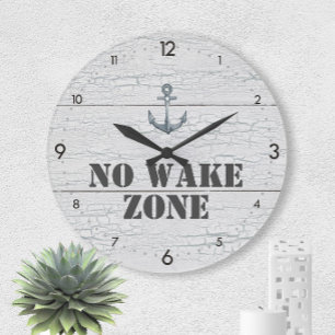 Grande Horloge Ronde No Wake Zone Cracked Wood + Ancre Nautique