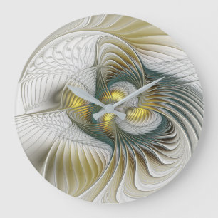 Grande Horloge Ronde Nobly Golden Turquoise Imaginaire Fractal Art