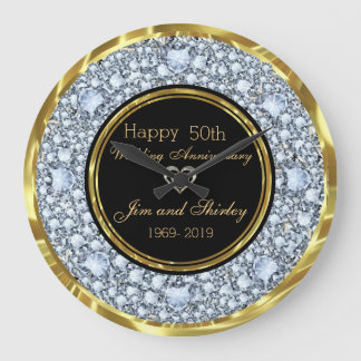 Grande Horloge Ronde Noces de diamant Noir & Or 50 ans