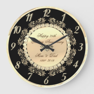 Grande Horloge Ronde Noces de diamants d'or 25e anniversaire de mariage