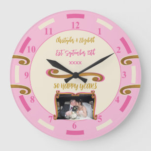Grande Horloge Ronde Noces d'or 50 ans ajouter noms photo rose