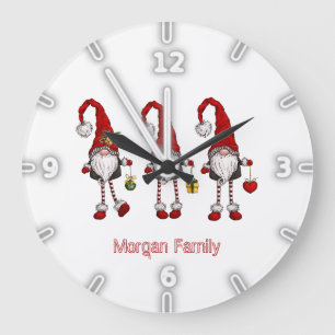 Grande Horloge Ronde Noël adorable des Gnomes rouges
