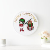 Grande Horloge Ronde Noël aux elfes (Maison)