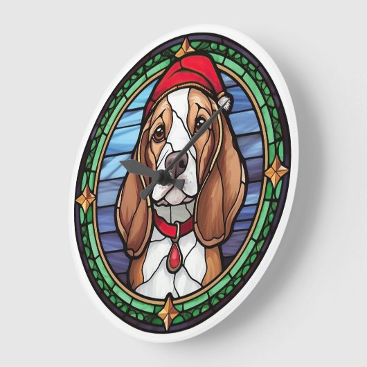 Grande Horloge Ronde Noël beagle en verre (Angle)