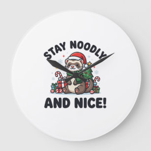 Grande Horloge Ronde Noël de furet drôle Reste noué et gentil