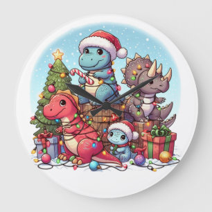 Grande Horloge Ronde Noël des dinosaures ,